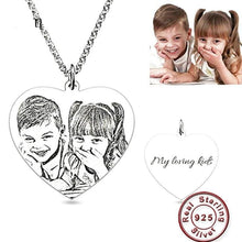 Load image into Gallery viewer, Engraved Heart Photo Pendant Necklace